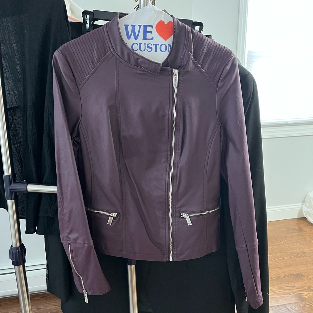Brand New, with Tags DKNY Leather Jacket. Size: Small. Color: Purple.